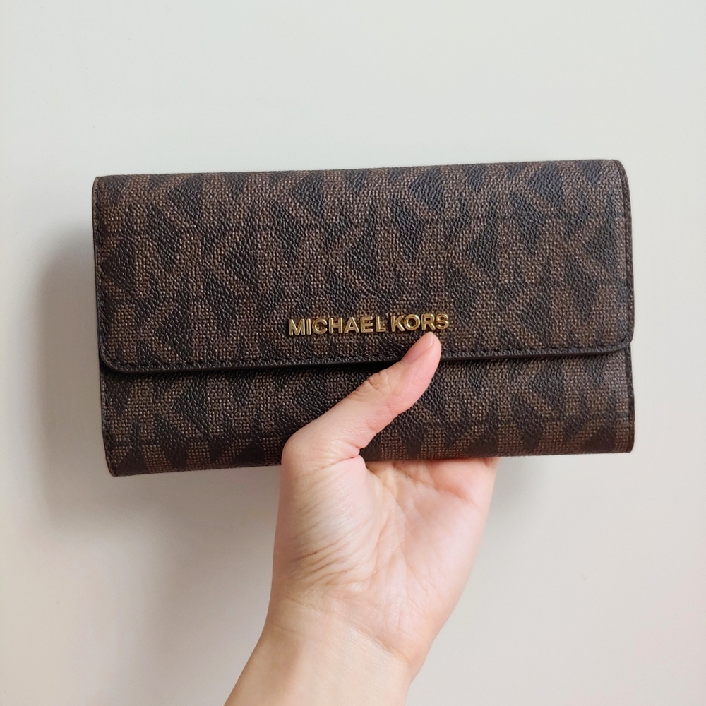 Michael Kors dark brown signatures MK long wallet